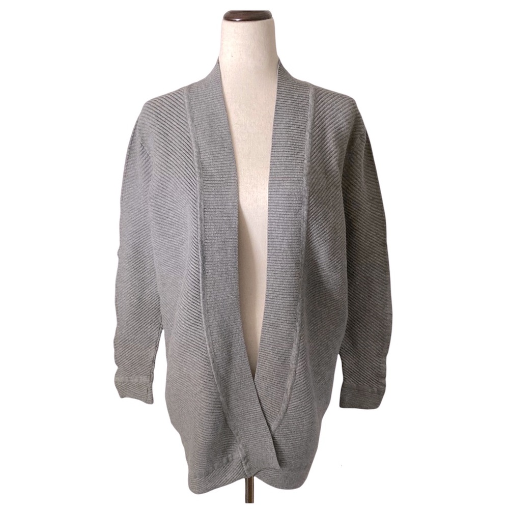 Gray Open Front Long Sleeve Cardigan Sweater - L